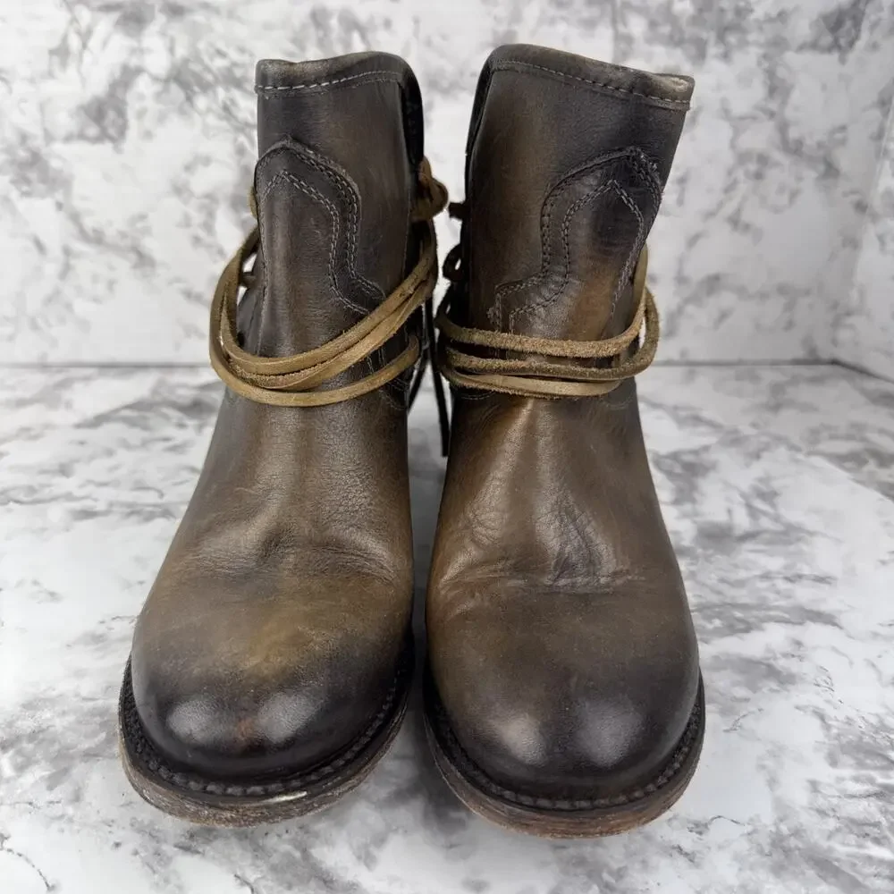 Freebird Steven Casey Heel Ankle Boot Size 7 Cognac‎ Brown Leather Western Boho